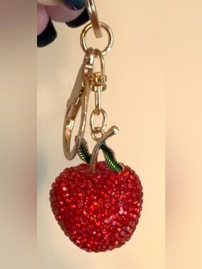 Red Crystal Apple Keychain - Sparkling Red bag Charm with gold hardware NEW